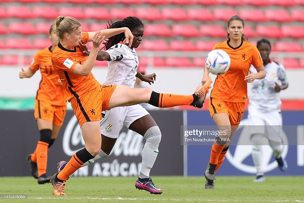 Senna Koeleman of the Netherlands and Mukarama Abdulai of Ghana challenge for the ball in Tesday's group match Senna Koeleman of the Netherlands and Mukarama Abdulai of Ghana challenge for the ball in Tesday's group match